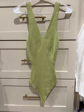 Abercrombie & Fitch Ribbed One-Piece Bodysuit in Light Green
